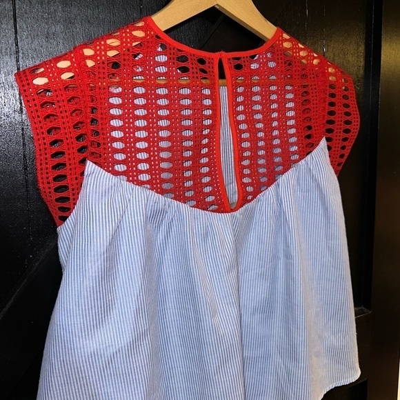 Anthropologie MAEVE Artsy Striped Poplin Crochet Colorful Blouse Top Sz XS - Picture 5 of 8